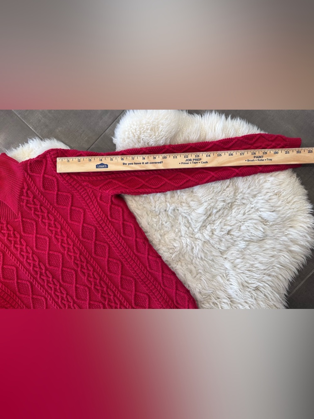 One of a Kind Lauren Ralph Lauren Red Cotton Cable Knit Sweater S Vintage Quilt - Picture 7 of 11